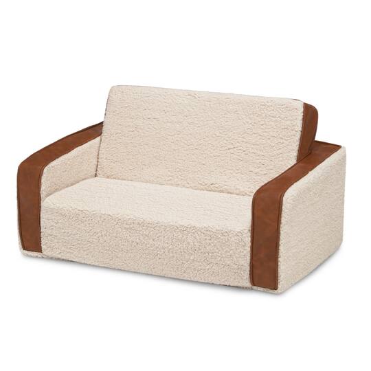 Sherpa Flip Out Sofa With Brown Leather